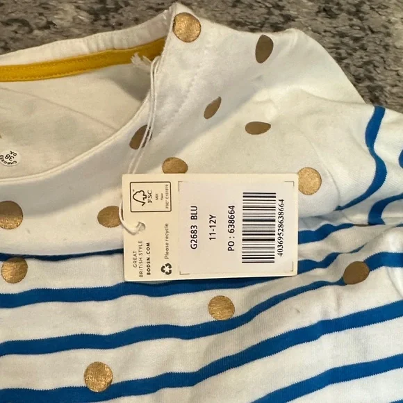 Mini Biden Girls Striped Long Sleeve Top with Gold Polka Dots 10/12 - Picture 4 of 5